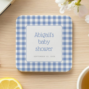 Porta-copo De Papel Quadrado Chá de Bebê Menino Xadrez Azul Gingham