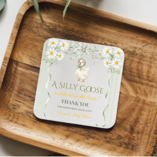 Porta-copo De Papel Quadrado Chá de Bebê Neutro em Verde Sage Silly Goose