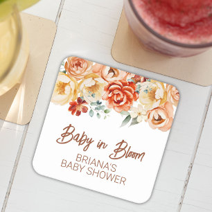 Porta-copo De Papel Quadrado Chá de Bebê Neutro Floral Bege Ferrugem