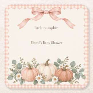 Porta-copo De Papel Quadrado Chá de Bebê Pequena Abóbora Blush Gingham