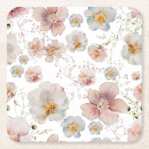 Porta-copo De Papel Quadrado Chá de Bebê Rosa Elegante em Azul Empolado Flor