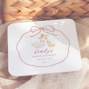 Porta-copo De Papel Quadrado Chá de Bebê Silly Goose Pink Bow Wildflower