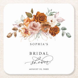 Porta-copo De Papel Quadrado Chá de Bebê Terracota Laranja Queimada Floral