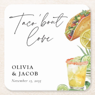 Porta-copo De Papel Quadrado Chá de casal mexicano Taco bout Love