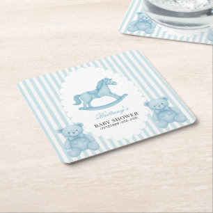 Porta-copo De Papel Quadrado Chá de fraldas Azul do Urso de Papoila-Rocha