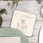 Porta-copo De Papel Quadrado Chá de fraldas de Abóbora<br><div class="desc">Para uma futura mãe,  este design de abóbora de outono de aquarela apresenta um arranjo floral inspirado no outono na parte inferior da abóbora.</div>