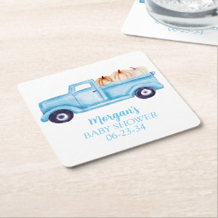 Porta-copo De Papel Quadrado Chá de fraldas de abóbora de abóbora azul