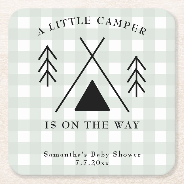 Porta-copo De Papel Quadrado Chá de fraldas de acampamento (Frente)