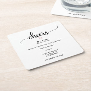 Porta-copo De Papel Quadrado Chá de fraldas de Caligrafia Preta de Coração R