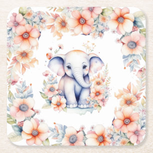 Porta-copo De Papel Quadrado Chá de fraldas de Elefante de Bebê