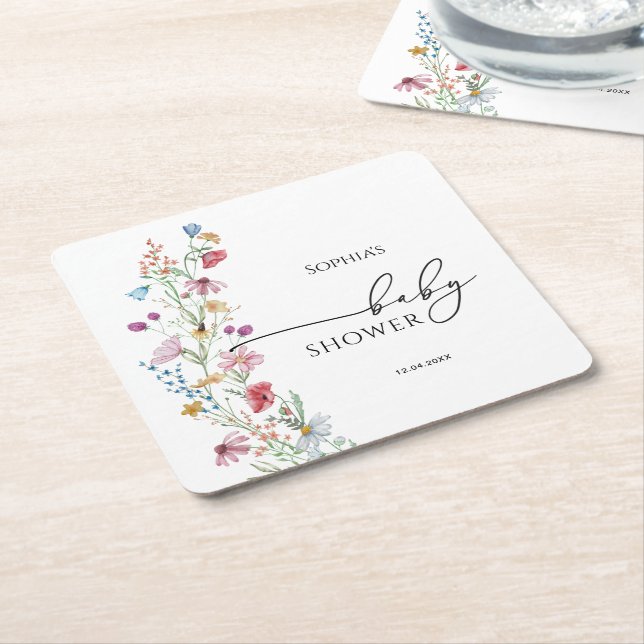 Porta-copo De Papel Quadrado Chá de fraldas de flores silvestres (Inclinado)