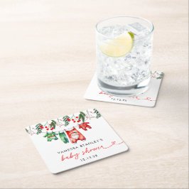 Porta-copo De Papel Quadrado Chá de fraldas de Papais noeis de Natal Floral fel