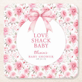 Porta-copo De Papel Quadrado Chá de fraldas de Shack de Amor Rosa-Coqueteira do