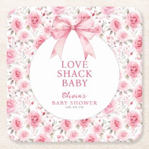 Porta-copo De Papel Quadrado Chá de fraldas de Shack de Amor Rosa-Coqueteira do