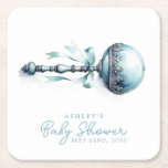 Porta-copo De Papel Quadrado Chá de fraldas Elegante Blue Baby Rattle<br><div class="desc">Adicione um toque de charme ao seu chá de fraldas com estas elegantes portas copos de papel quadrado de rattle de bebê azul. Apresentando um design azul de chocalho inspirado na safra, essas portas copos são perfeitas para proteger suas superfícies enquanto complementam sua decoração de chá de fraldas. Personalize-os com...</div>