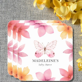 Porta-copo De Papel Quadrado Chá de fraldas Floral Butterfly Personalizado