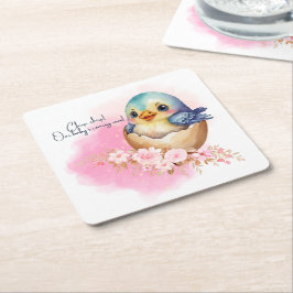 Porta-copo De Papel Quadrado Chá de fraldas Floral Elegante De Ave-Egg Cute Kaw