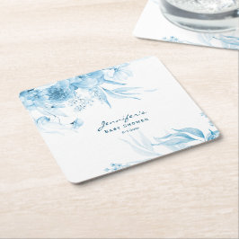 Porta-copo De Papel Quadrado Chá de fraldas-Menino, Azul Monocromático, Floral 