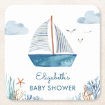 Porta-copo De Papel Quadrado Chá de fraldas Náutico de Barco de Cores Aquáticas<br><div class="desc">Chá de fraldas de barco azul-aquarela</div>