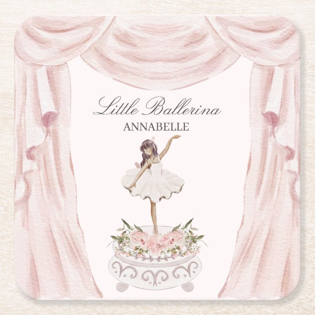 Porta-copo De Papel Quadrado Chá de fraldas Rosa Ballerina ou Aniversário (Frente)