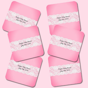 Porta-copo De Papel Quadrado Chá de fraldas Rosa de rendas