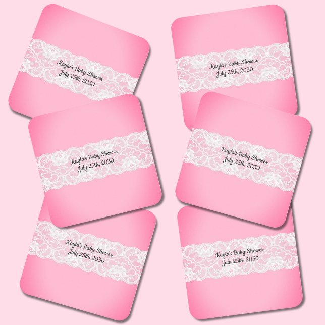 Porta-copo De Papel Quadrado Chá de fraldas Rosa de rendas (Criador carregado)