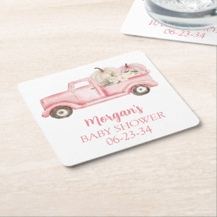 Porta-copo De Papel Quadrado Chá de fraldas Rosa Pequeno Pumpkin