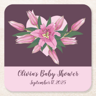 Porta-copo De Papel Quadrado Chá de fraldas Roxo Blooming Lily