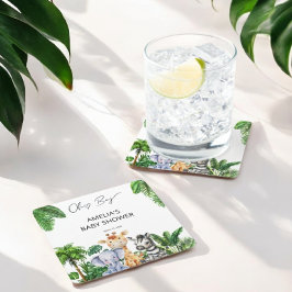 Porta-copo De Papel Quadrado Chá de fraldas Safari Animal da Selva