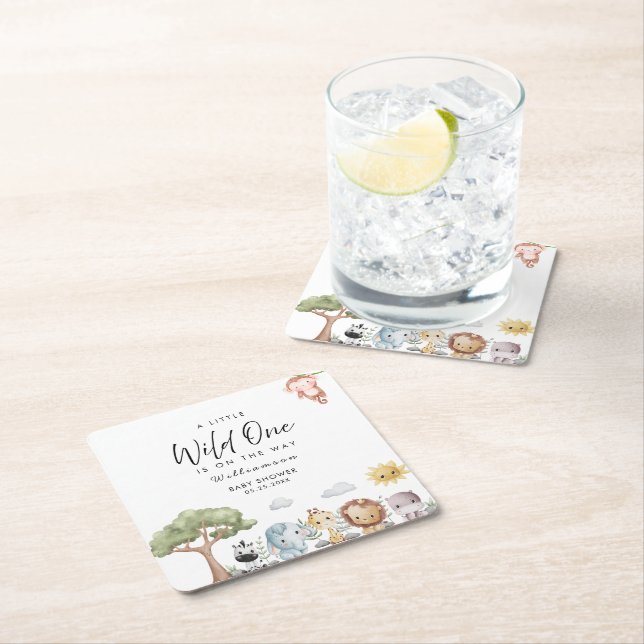 Porta-copo De Papel Quadrado Chá de fraldas Safari Selgle (Insitu)