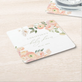 Porta-copo De Papel Quadrado Chá de fraldas Verde Elegante Blush & Sage