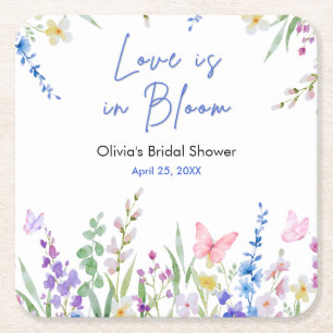 Porta-copo De Papel Quadrado Chá de Noiva Amor Floral da Primavera em Flor 