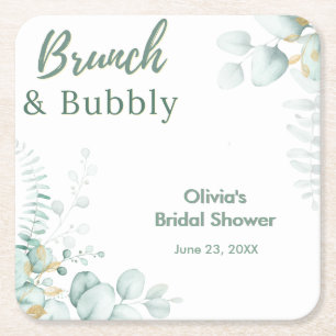 Porta-copo De Papel Quadrado Chá de Noiva Brunch & Bubbly Eucalipto Botânico