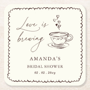 Porta-copo De Papel Quadrado Chá de Noiva Café Simple Love is Brewing