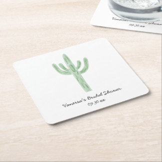 Porta-copo De Papel Quadrado Chá de Noiva com Cacto Saguaro Verde Salvia