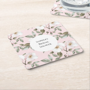 Porta-copo De Papel Quadrado Chá de Noiva com Flores Brancas e Rosas Lindas