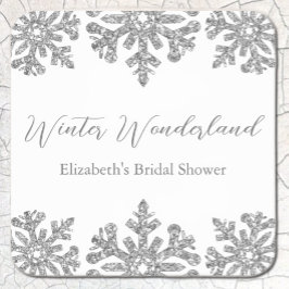 Porta-copo De Papel Quadrado Chá de Noiva de Inverno Floco de Neve Prateado