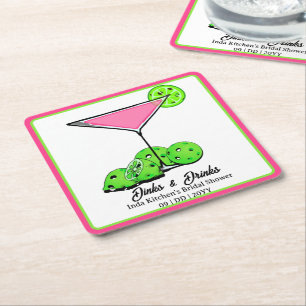 Porta-copo De Papel Quadrado Chá de Noiva de Pickleball Dinks & Drinks Pink Cos
