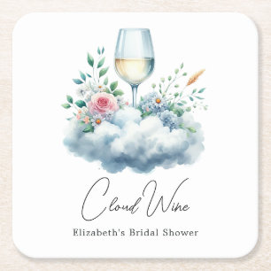 Porta-copo De Papel Quadrado Chá de Noiva Elegant Cloud Wine