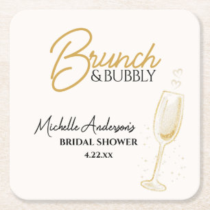Porta-copo De Papel Quadrado Chá de Noiva Elegante Dourado Brunch & Bubbly