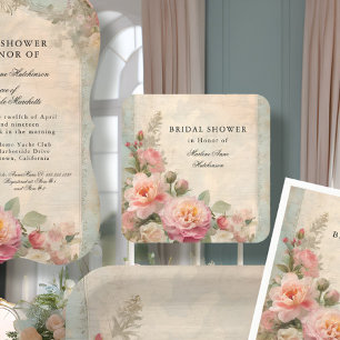 Porta-copo De Papel Quadrado Chá de Noiva Elegante Francês Floral Vintage