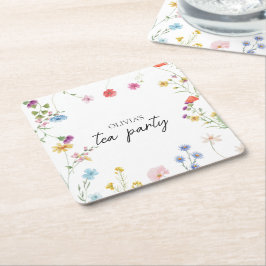 Porta-copo De Papel Quadrado Chá de Noiva Festa do Chá de Flores Silvestres