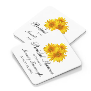 Porta-copo De Papel Quadrado Chá de Noiva Floral Amarelo País de Girassóis
