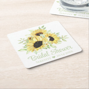 Porta-copo De Papel Quadrado Chá de Noiva Floral Aquarela com Girassóis Country