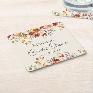 Porta-copo De Papel Quadrado Chá de Noiva Floral de Outono