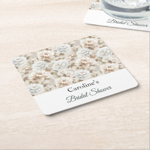 Porta-copo De Papel Quadrado Chá de Noiva Floral Marrom Branco Bonito