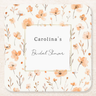 Porta-copo De Papel Quadrado Chá de Noiva Floral Rosa Bege
