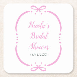 Porta-copo De Papel Quadrado Chá de Noiva Laço Rosa