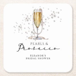 Porta-copo De Papel Quadrado Chá de Noiva Pérolas e Prosecco