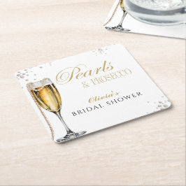 Porta-copo De Papel Quadrado Chá de Noiva Pérolas e Prosecco, Brunch de Noiva